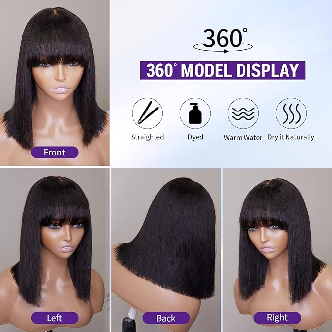 Yaki Straight Bob With Bangs 2x1 Minimalist Lace Wig 150% Density