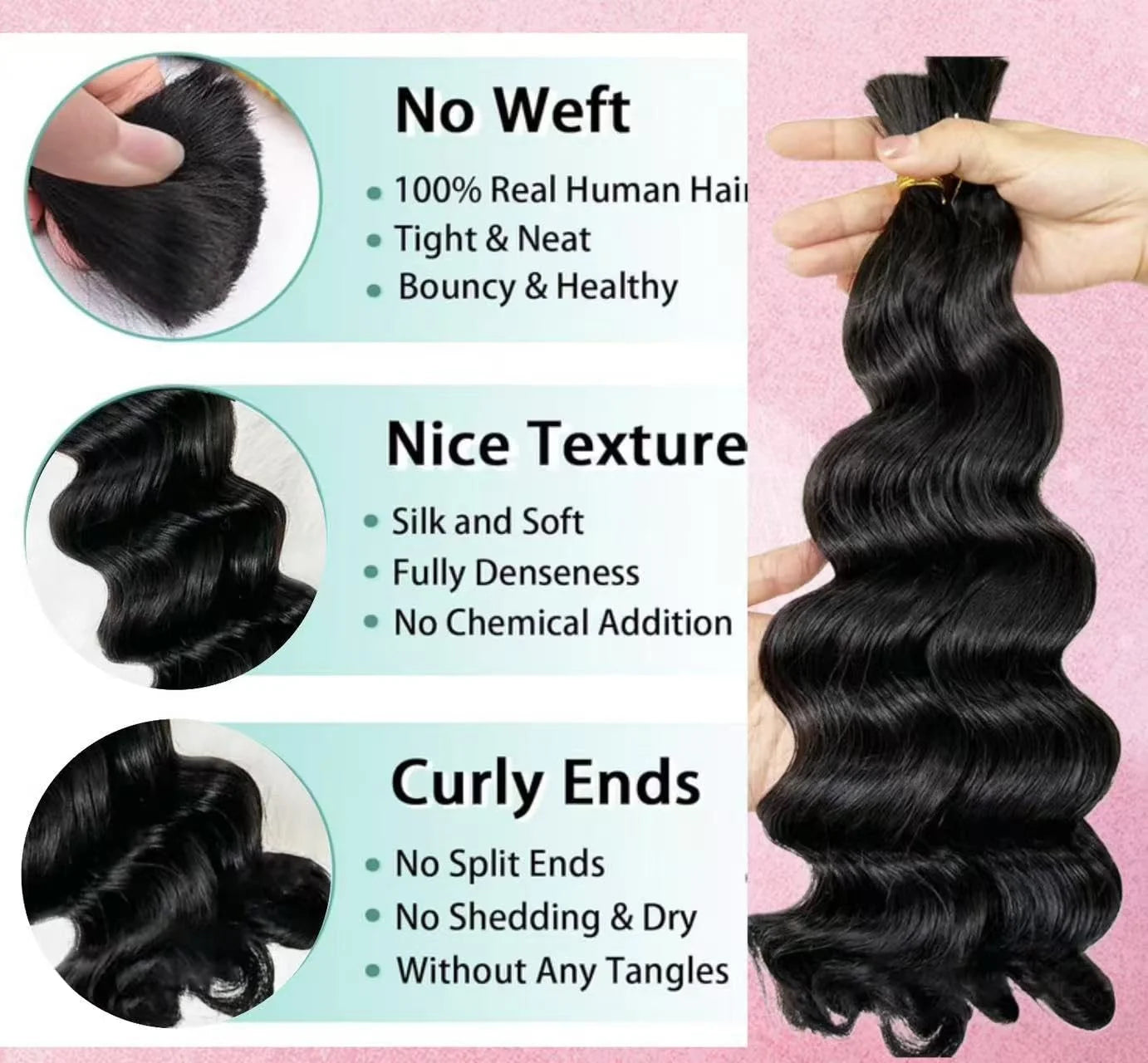Loose Wave Bulk Hair For Braiding #1B Natural Black