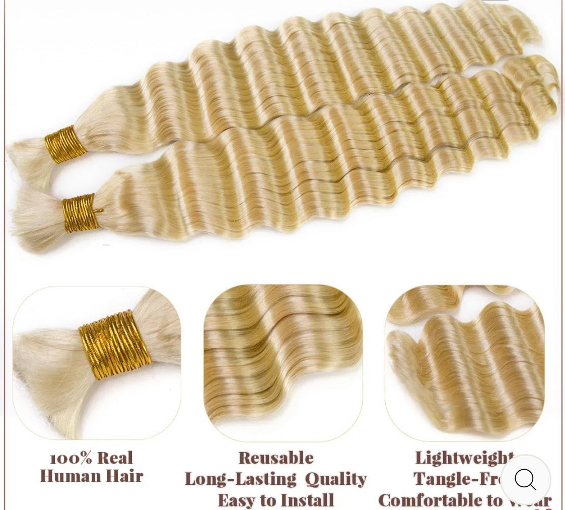 613 Blonde Deep Wavy Bulk Braiding Hair