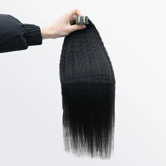 Tape In Remy Hair Extensions #1B Natural Black Afro-textured Kinky Straight