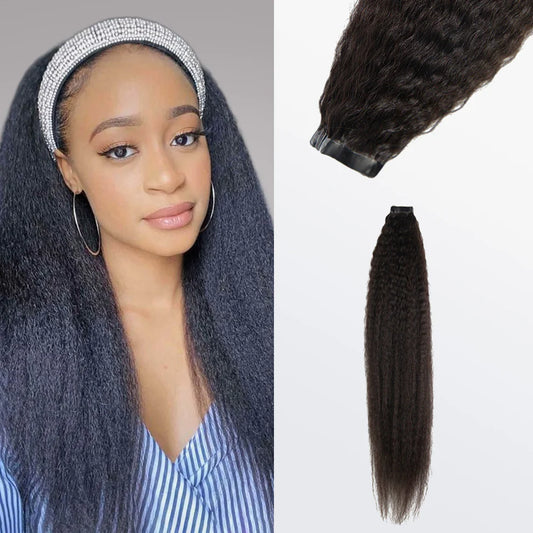 Tape In Remy Hair Extensions Natural Color  Kinky Straight