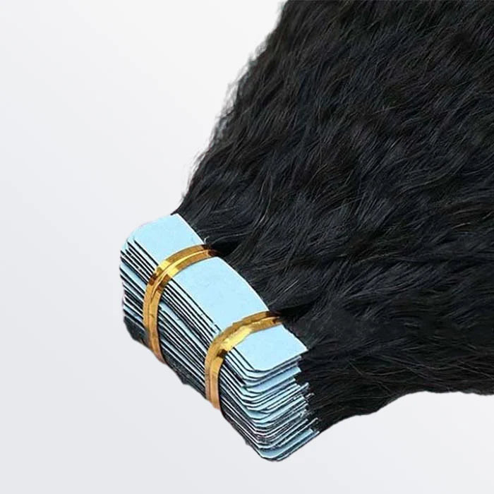 Tape In Remy Hair Extensions Natural Color  Kinky Straight