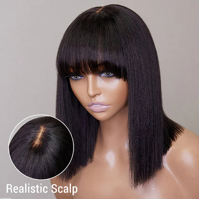 Yaki Straight Bob With Bangs 2x1 Minimalist Lace Wig 150% Density