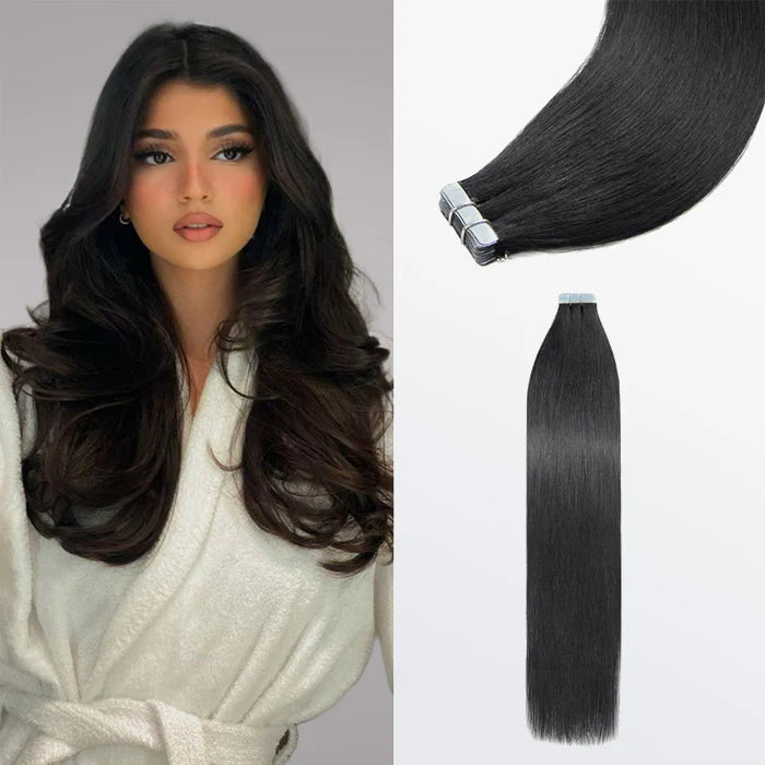 Tape In Remy Hair Extensions #1 Jet Black Premium Quality Straight
