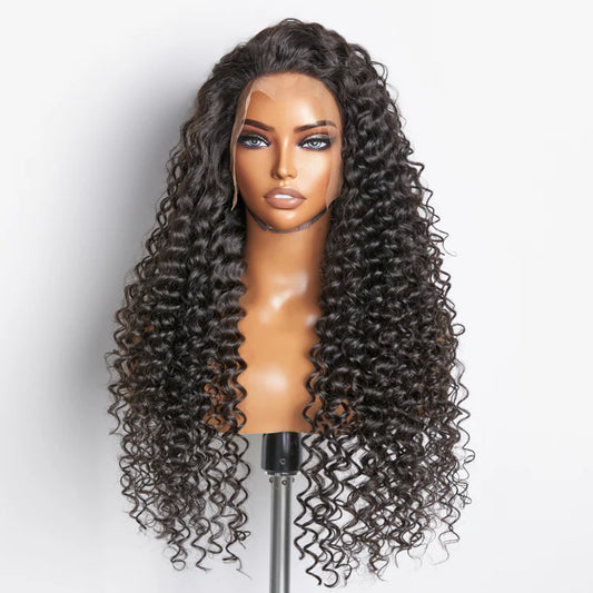 200% Density 13x4 Full Frontal Transparent Lace Wig Deep Wave