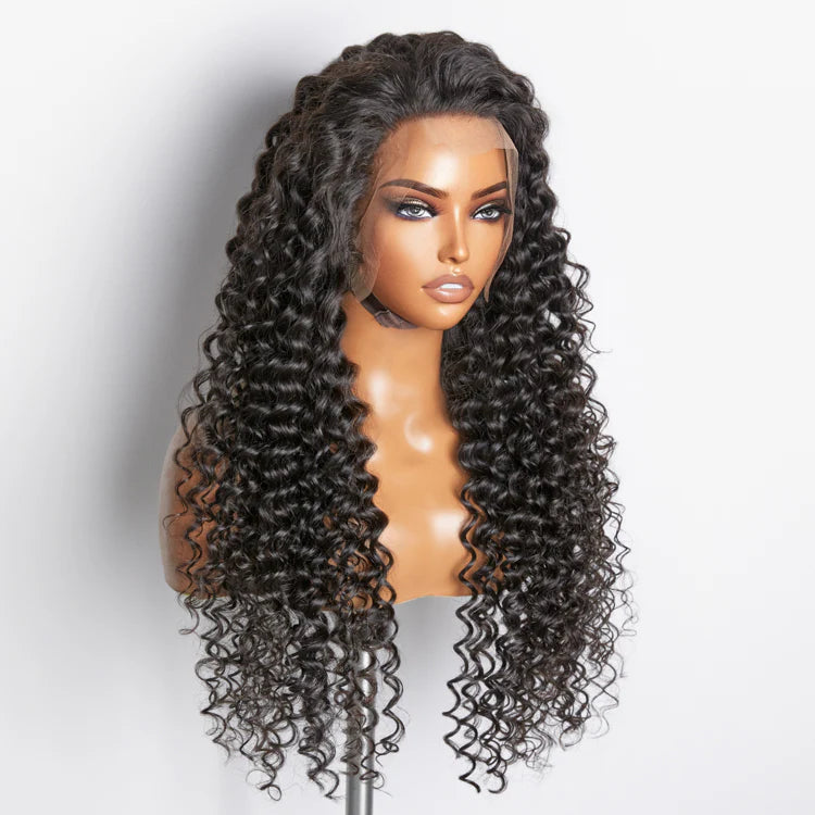 200% Density 13x4 Full Frontal Transparent Lace Wig Deep Wave