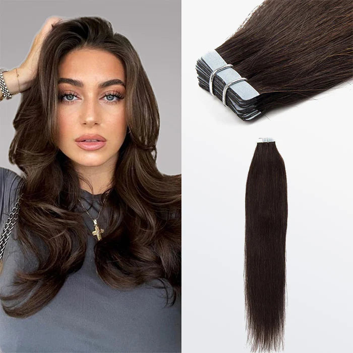 Tape In Remy Hair Extensions Natural Brown Premium Quality Straight