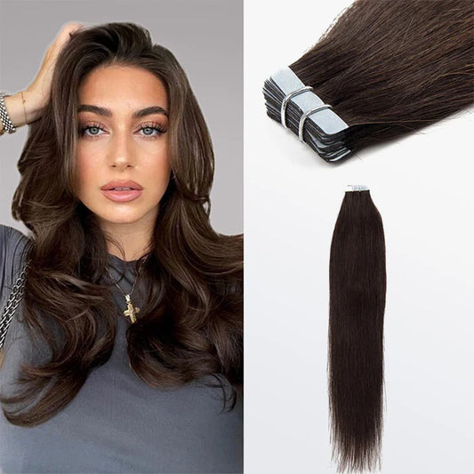 Tape In Remy Hair Extensions Natural Brown Premium Quality Straight