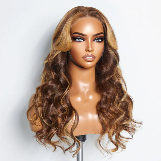 5"x5" Transparent Lace Closure Wig Body Wavy Wear Glueless #4/27 Highlight