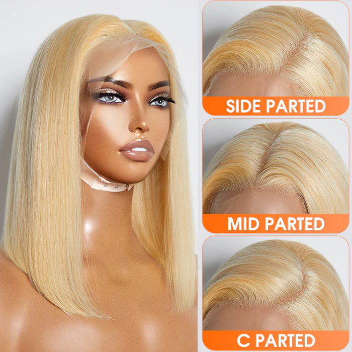 #613 Blonde 13"x4" Transparent Lace Frontal Bob Wig 150% Density Straight
