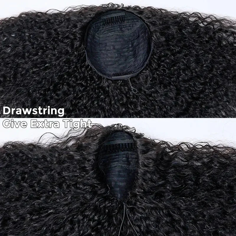 #1B Natural Black Burmese Curly Half Wig 180% Density Glueless