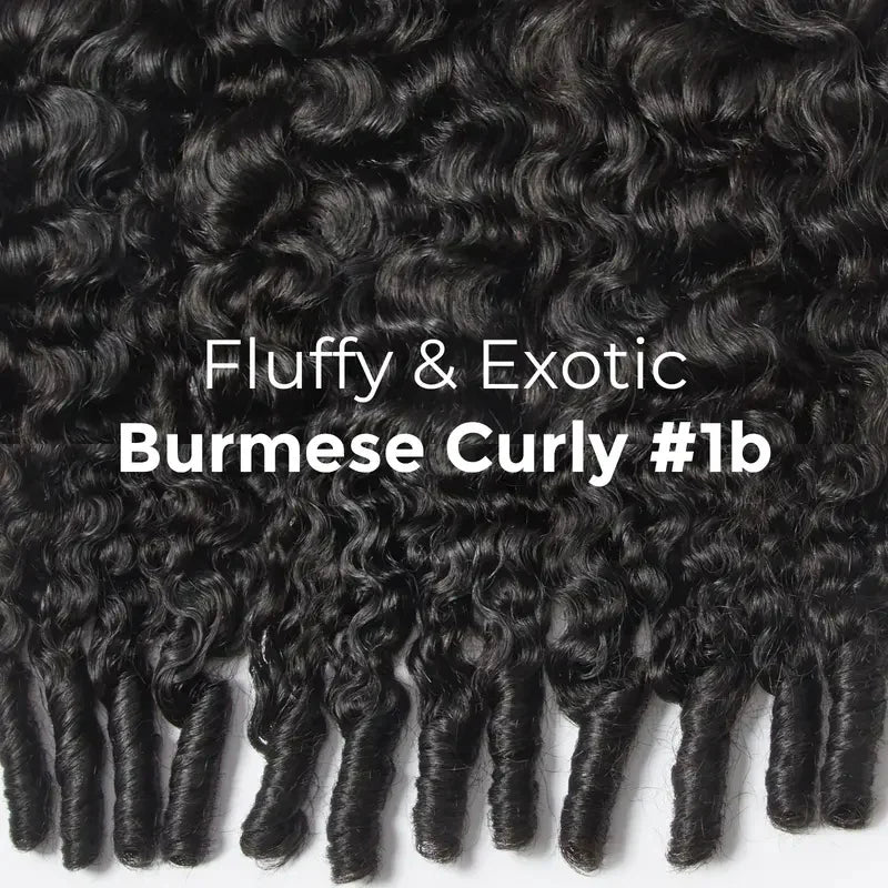 #1B Natural Black Burmese Curly Half Wig 180% Density Glueless
