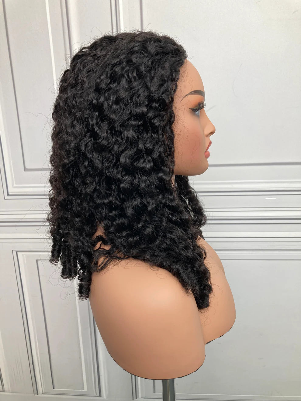 #1B Natural Black Burmese Curly Half Wig 180% Density Glueless