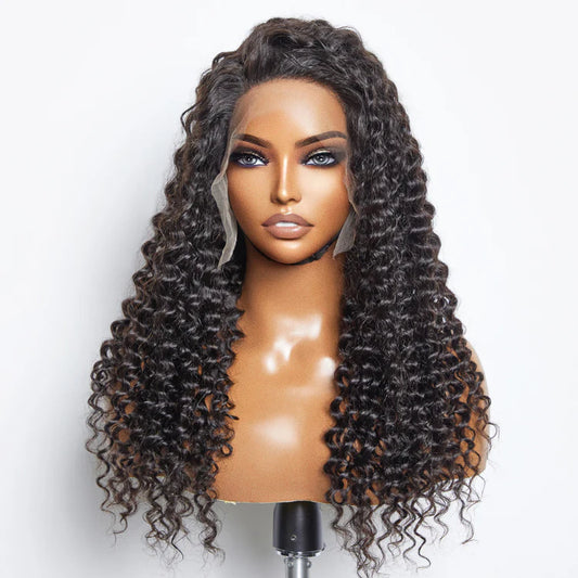 13x6 3D Transparent Lace Parting Max 3D Cap Glueless Frontal Lace Wig 150% Density Deep Wave