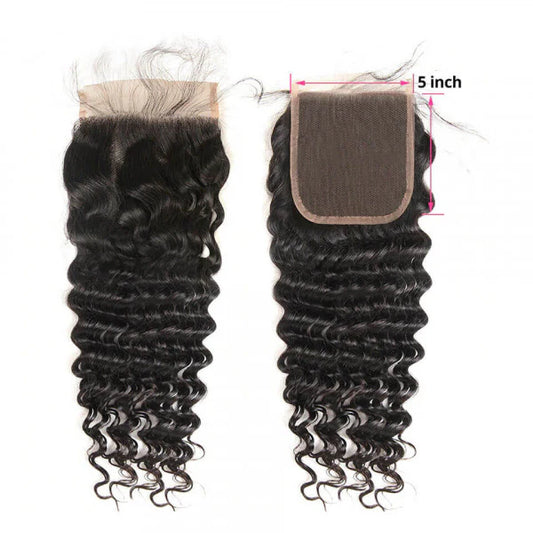 5" x 5" Transparent Lace Closure Free Parted Deep Wavy