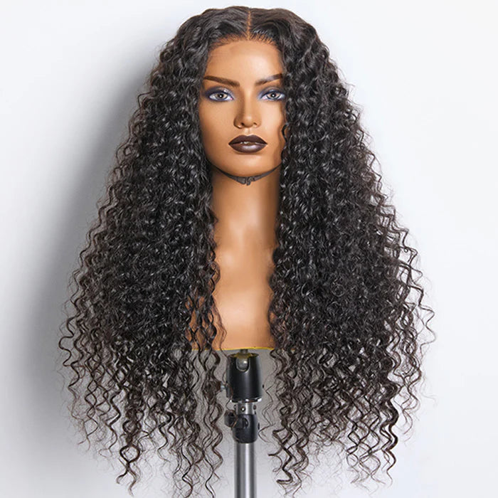 180% Density 5x5 Transparent Lace Closure Glueless Wig Deep Wavy