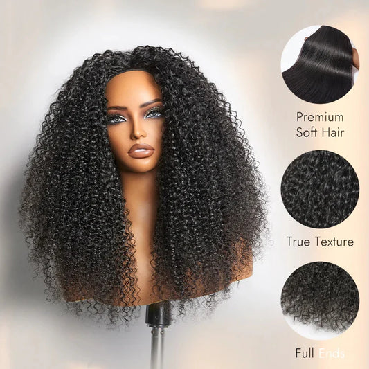 #1B Natural Black Messy Curly Half Wig 180% Density Glueless