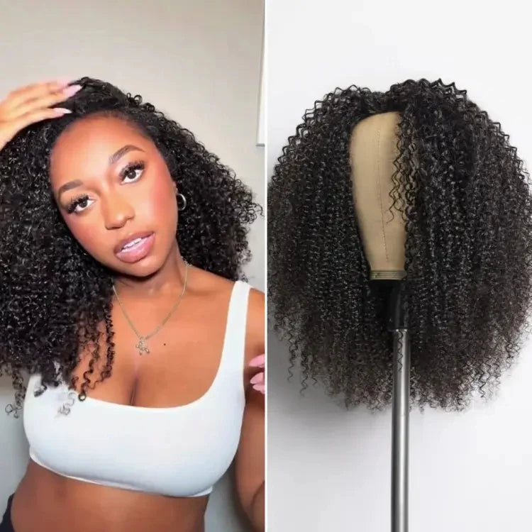 #1B Natural Black Messy Curly Half Wig 180% Density Glueless